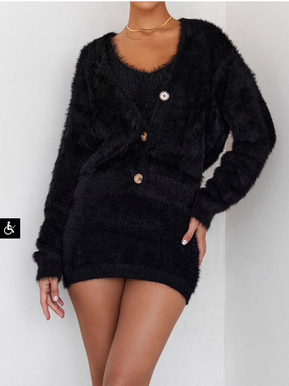 Mistress Rocks - Black Fluffy Soft Knit Cardigan